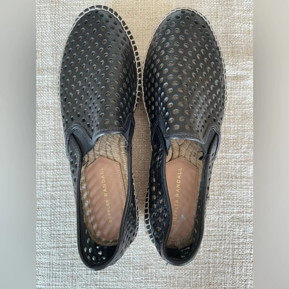 Loeffler Randall Rowan Black Leather Platform Espadrille Loafer Sneaker 40 9-9.5